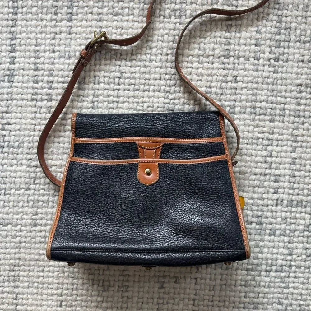 Vintage Dooney & Bourke Two Toned Black Brown Leather Essex Crossbody Purse